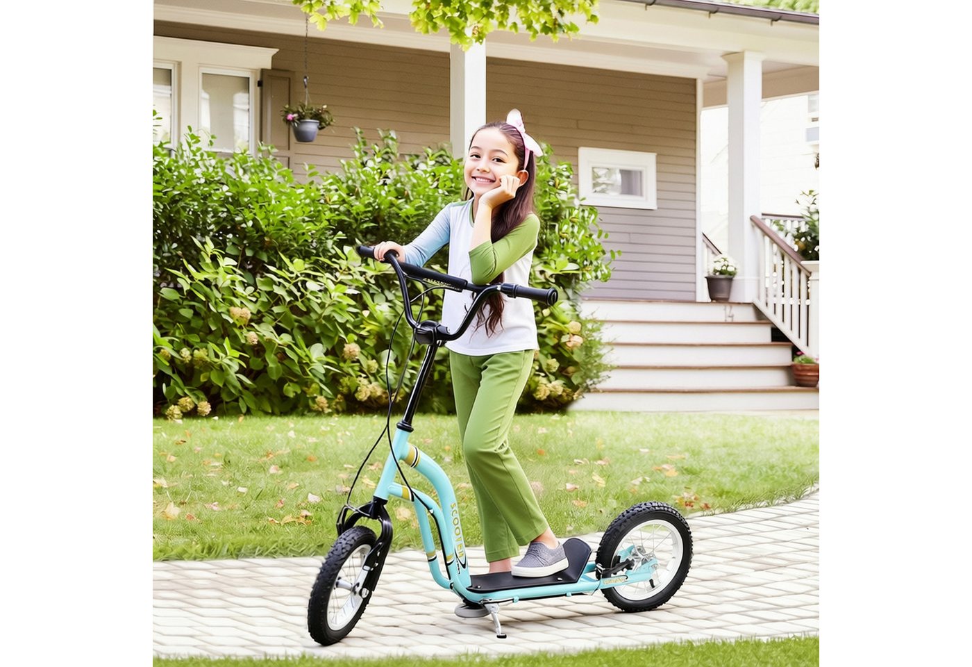 HOMCOM Scooter Kinderroller Tretroller mit verstellbarem Lenker, großen Rädern, 0 km/h, (Kinderroller, 1 tlg., Kinderscooter), für Jungen und Mädchen ab 5 Jahre – Bild 2 von 5