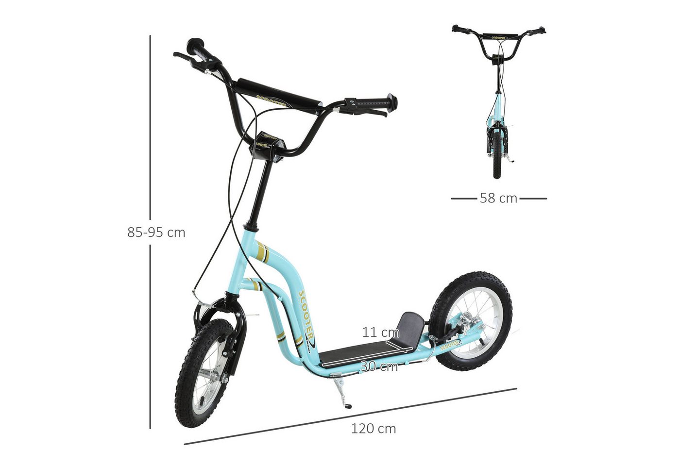 HOMCOM Scooter Kinderroller Tretroller mit verstellbarem Lenker, großen Rädern, 0 km/h, (Kinderroller, 1 tlg., Kinderscooter), für Jungen und Mädchen ab 5 Jahre – Bild 3 von 5