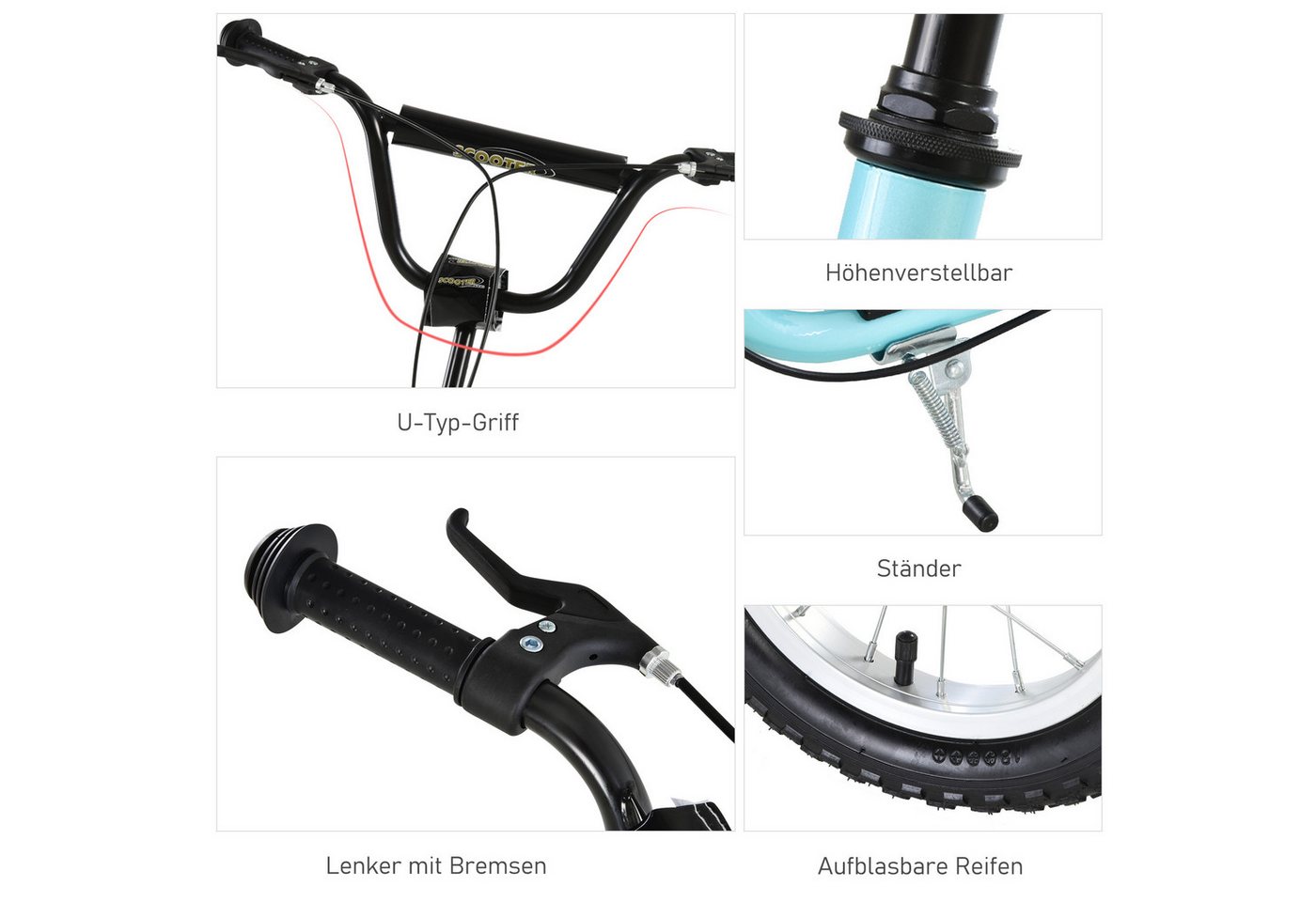 HOMCOM Scooter Kinderroller Tretroller mit verstellbarem Lenker, großen Rädern, 0 km/h, (Kinderroller, 1 tlg., Kinderscooter), für Jungen und Mädchen ab 5 Jahre – Bild 4 von 5