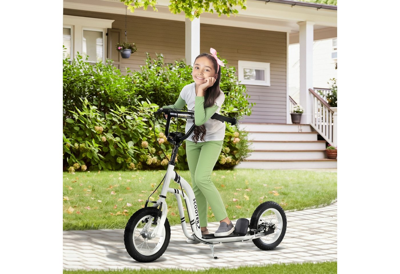 HOMCOM Scooter Kinderroller Tretroller mit verstellbarem Lenker, großen Rädern, 0 km/h, (Kinderscooter, 1 tlg., Tretroller), 120L x 58B x 85-95H cm – Bild 2 von 5