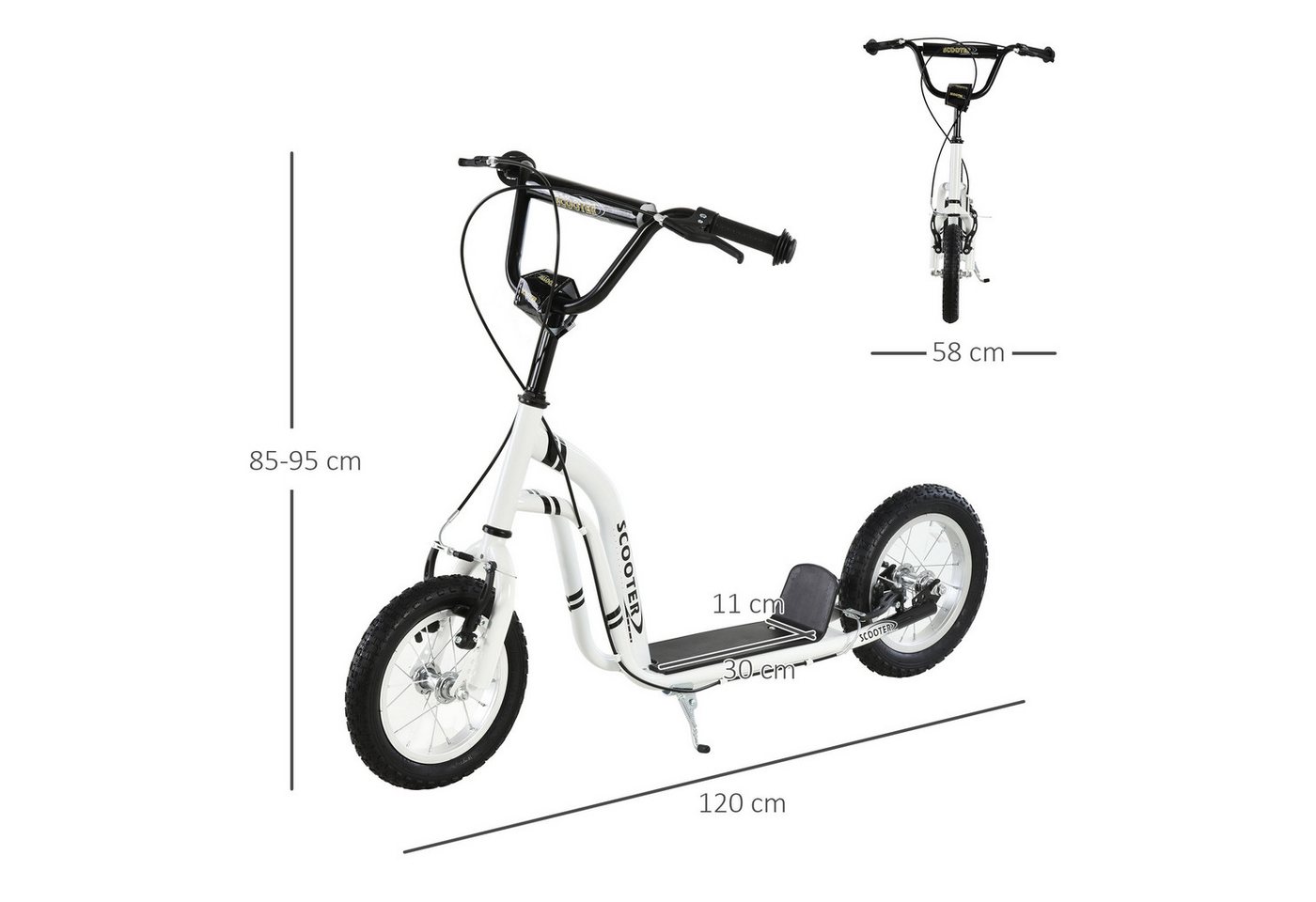HOMCOM Scooter Kinderroller Tretroller mit verstellbarem Lenker, großen Rädern, 0 km/h, (Kinderscooter, 1 tlg., Tretroller), 120L x 58B x 85-95H cm – Bild 3 von 5