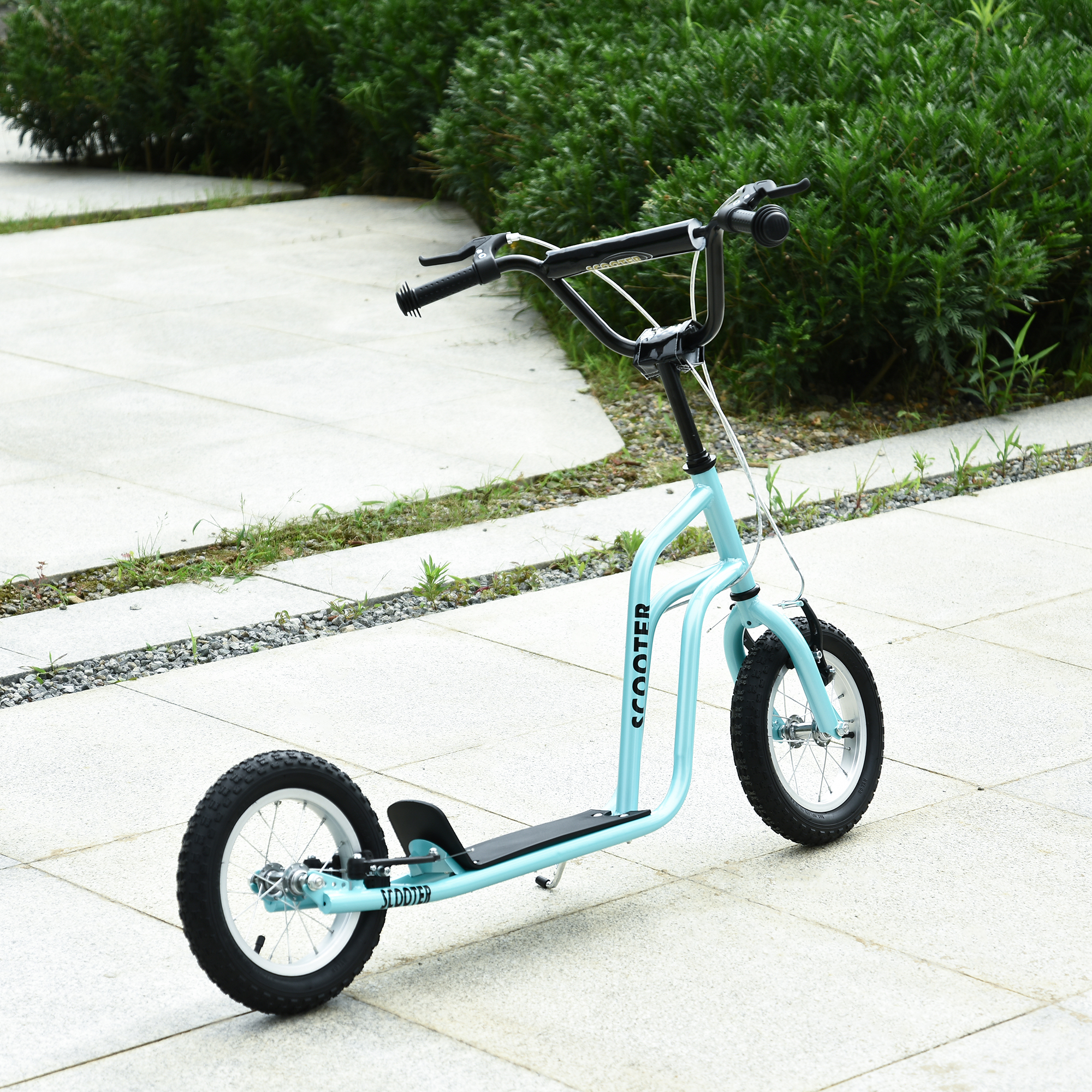 HOMCOM Scooter Tretroller Kinderroller Cityroller mit 12 Zoll Luftreifen, Kickboard für Kinder ab 5 Jahren, Blau, verstellbar 120x58x75-80cm Aosom.de – Bild 2 von 2