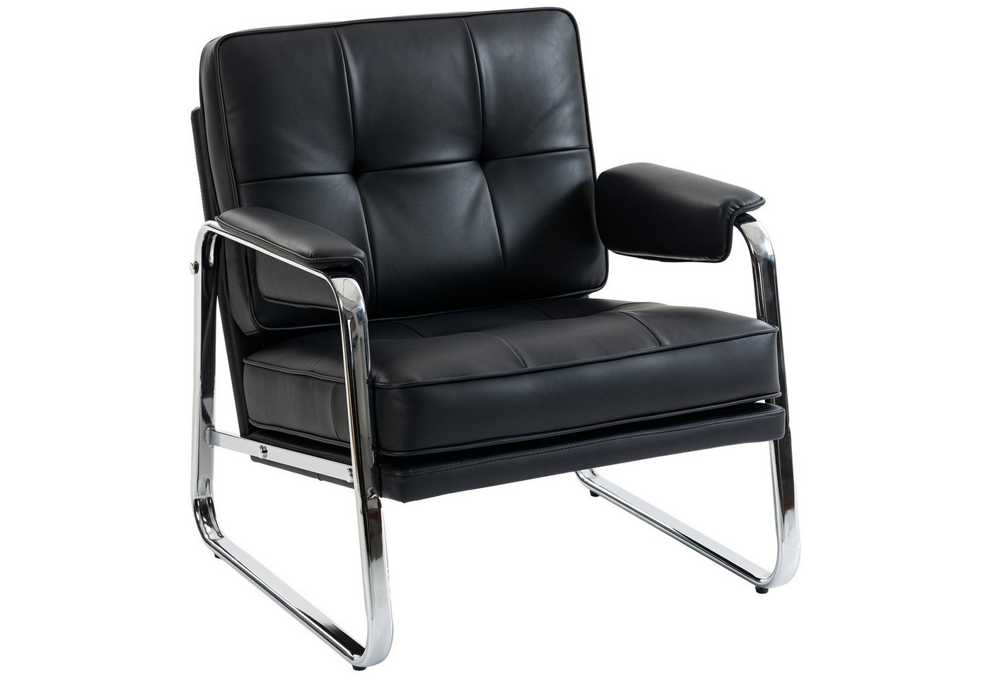 HOMCOM Sessel Loungesessel, Armlehnen, mit Stahlbeinen, aus Kunstleder (Polstersessel, 1-St., Relaxsessel), Knopfheftung, breite Sitzfläche, dicker Schaumstoff – Bild 2 von 5