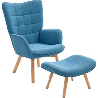 HOMCOM Sessel mit Hocker, Ohrensessel mit Hoher Rückenlehne, Holzbeine, Loungesessel mit getuftetem Design, Cord-Optik, für Wohnzimmer, Blau Aosom