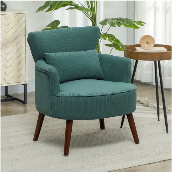 HOMCOM Sessel Polstersessel, Armlehnensessel mit Armlehnen und Kissen (Loungesessel, 1-St., Gepolstert Relaxsessel), mit Kordoptik, Holzbeinen, für Wohnzimmer, 
