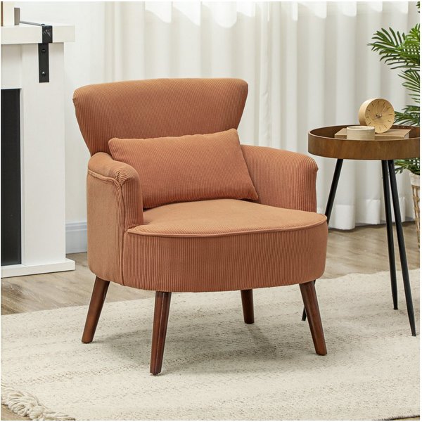 HOMCOM Sessel Polstersessel, Armlehnensessel mit Armlehnen und Kissen (Loungesessel, 1-St., Gepolstert Relaxsessel), mit Kordoptik, Holzbeinen, für Wohnzimmer, 