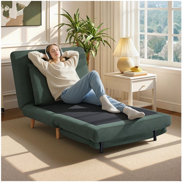 HOMCOM Sessel Schlafsofa Extra Breit 3-in-1 Klappbar, Leinenoptik Chaiselongue (Relaxsessel, 1-St., Klappsessel), für Wohnzimmer, Schlafzimmer, Dunkelgrün