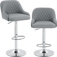 HOMCOM Set 2 Barhocker aus PU, höhenverstellbar, 360°-drehbar, hohe Küchenhocker mit Fußstütze, große gepolsterte Sitzfläche, Rückenlehne, Metallbasis, Barstühl