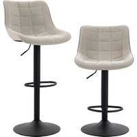HOMCOM Set 2 Barhocker im Leinen-Velours-Look, höhenverstellbar, 360° drehbar, Küchenhocker mit Fußstütze, Rückenlehne, Kohlenstoffstahl-Sockel, modern, Creme A