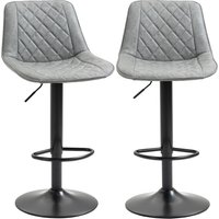 HOMCOM Set 2 drehbare Barhocker, hohe Küchenhocker mit Höhenverstellung 86-106 cm, hohe Stühle für Küche, bezogen mit Kunstleder, Rückenlehne und Fußstütze, Gra