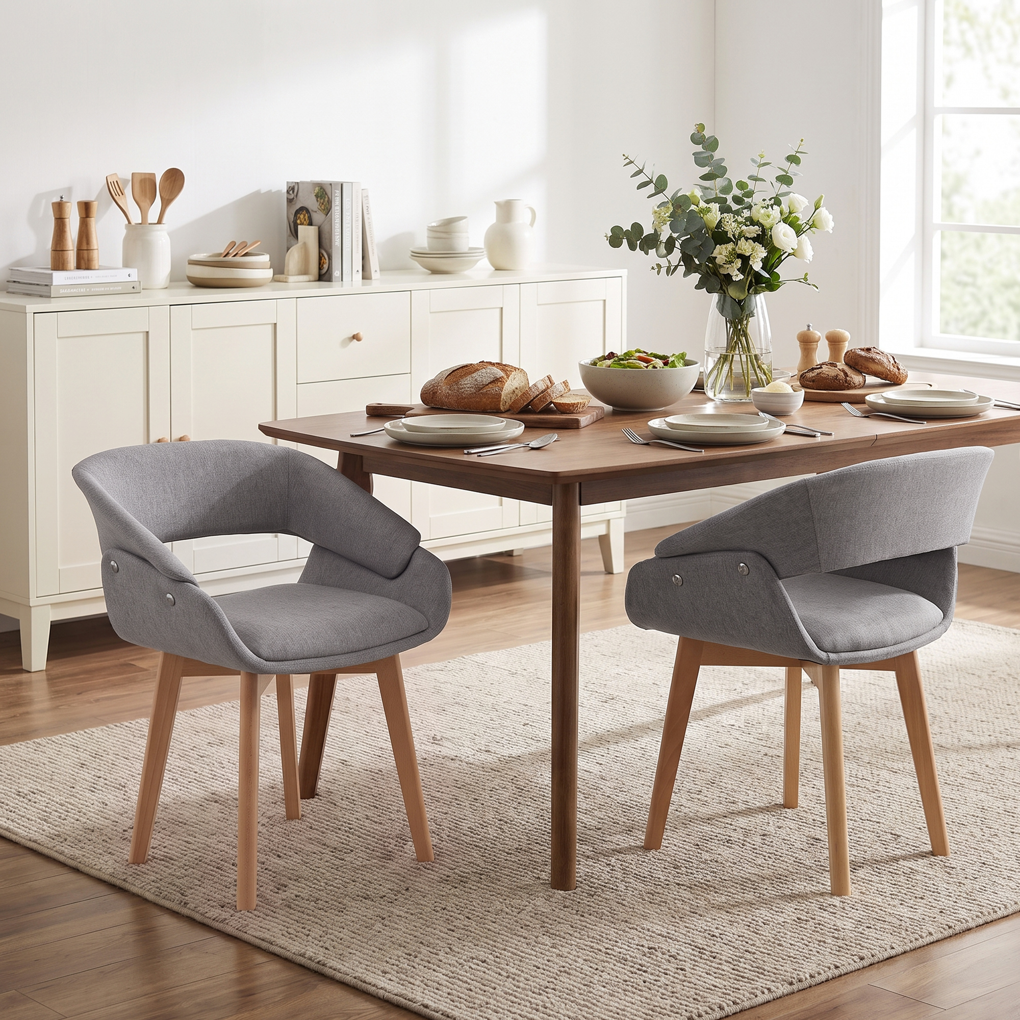 HOMCOM Set 2 Esszimmerstühle in Leinenoptik, Moderne Küchenstühle mit Buchenholzbeinen, Armlehnen, Gepolsterte Sitzfläche, für Küche Schlafzimmer Wohnzimmer, He – Bild 2 von 2
