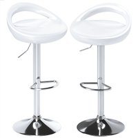 HOMCOM Set 2 Hochstühle, 360° Drehbare Barhocker mit Rückenlehne und Fußstütze, Höhenverstellbar, Stahlbasis, für Esszimmer und Küche, 46x41x76-96cm, Weiß Aosom