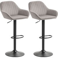 HOMCOM Set aus 2 Barhockern, moderne Barhocker aus Samt mit Rückenlehne und Fußstütze, höhenverstellbar und um 360° drehbar, für Küche, Theke, Grau Aosom