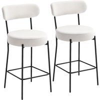 HOMCOM Set aus 2 Barhockern aus Bouclé-Stoff, Sitzfläche 68H cm, Barhocker, breite Sitzfläche, gebogene Rückenlehne, Fußstütze, Stahlbeine, Küchenhocker, Esszim