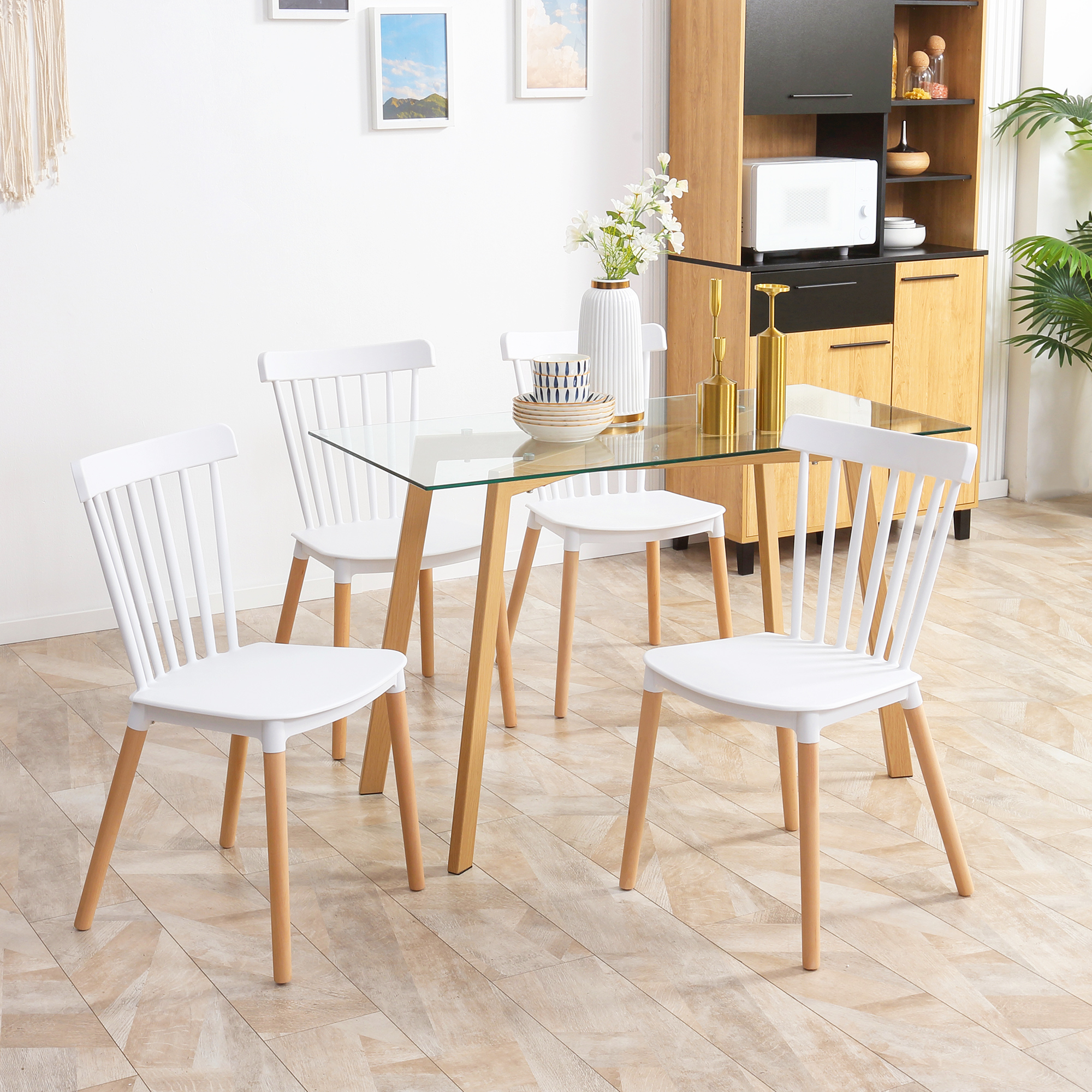 HOMCOM Set aus 4 Esszimmerstühlen, Küchenstühle,. skandinavischer Stil, hoher Rücken, Sitzfläche aus Polypropylen, Buchenholzbeine, für Wohnzimmer, Schlafzimmer – Bild 2 von 2