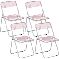 HOMCOM Set aus 4 klappbaren Acrylstühlen, platzsparende Innen-Klappstühle mit Stahlgestell, tragbarer Klappstuhl für Zuhause Büro Küche Events, 47x48x75 cm, Ros