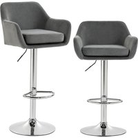 HOMCOM Set mit 2 360° drehbaren Samt-Barhockern, höhenverstellbar, mit Fußstütze, Rückenlehne, Metallbasis, modern für Kücheninsel, Grau Aosom