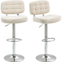 HOMCOM Set mit 2 Barhockern, drehbare Barstühle, hoher Küchenstuhl mit Rückenlehne, höhenverstellbar und Fußstütze, Stahlgestell, Belastung 120 kg, beige Aosom