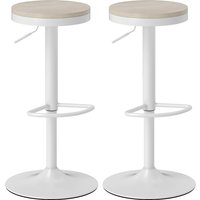 HOMCOM Set mit 2 Barhockern, drehbare Barstühle, moderne Barhocker mit Pinienholzsitz, höhenverstellbar und Fußstütze, Stahlrahmen, weiß Aosom