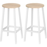 HOMCOM Set mit 2 Barhockern, Barhocker, hohe Küchenhocker 65H cm mit Fußstütze, Stahlgestell, Weiß und Naturholz Aosom
