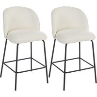 HOMCOM Set mit 2 Barhockern, Barstühle mit Fußstütze und Rückenlehne, Leinenoptik-Stoff, Sitzhöhe 68 cm, Stahlgestell für Küche, Wohnzimmer, Esszimmer, Creme Ao