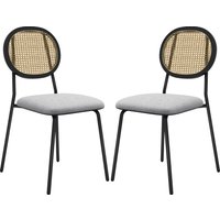 HOMCOM Set mit 2 Dining-Stühlen, Küchenstühle, Bohème-Stil, Rattanrücken, atmungsaktiver Leinenstoff, Stahlrahmen, für Wohnzimmer, Esszimmer, Schlafzimmer, Grau