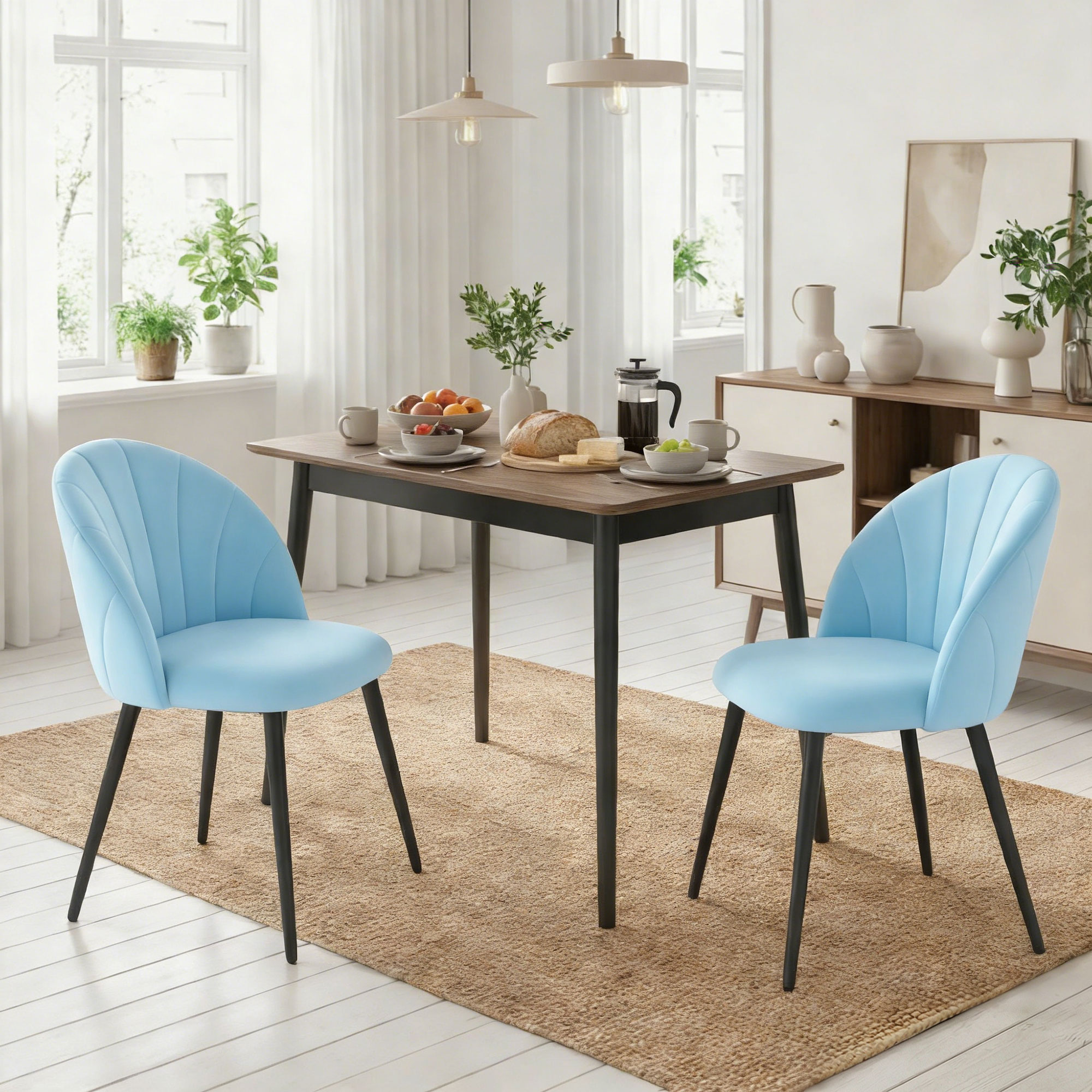 HOMCOM Set mit 2 Esszimmerstühlen aus Samt, Küchenstühle mit gebogenem Muschel-Rücken, Stahlbeine, skandinavischer Stil, gepolsterter Stuhl für Küche, Schlafzim – Bild 2 von 2