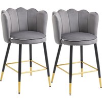 HOMCOM Set mit 2 Samt Barhockern mit Fußstütze und Stahlbasis, 59x52x90cm, Grau Aosom