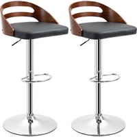 HOMCOM Set mit 2 zeitgenössischen Design-Barhockern Höhenverstellbar 360° drehbar synthetisches Leder Schwarz Rückenlehne mit Holzoptik Aosom