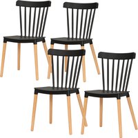 HOMCOM Set mit 4 Esszimmerstühlen, Küchenstühle im skandinavischen Stil, hohe Rückenlehne, Sitz aus Polypropylen, Buchenholzbeine, für Wohnzimmer, Schlafzimmer,