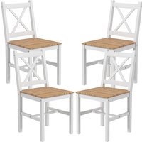 HOMCOM Set mit 4 Esszimmerstühlen, Küchenstühle, Landhausstil, hohe Rückenlehne, Kiefernholzgestell, für Wohnzimmer, Schlafzimmer, Küche, Naturholz und Weiß Aos