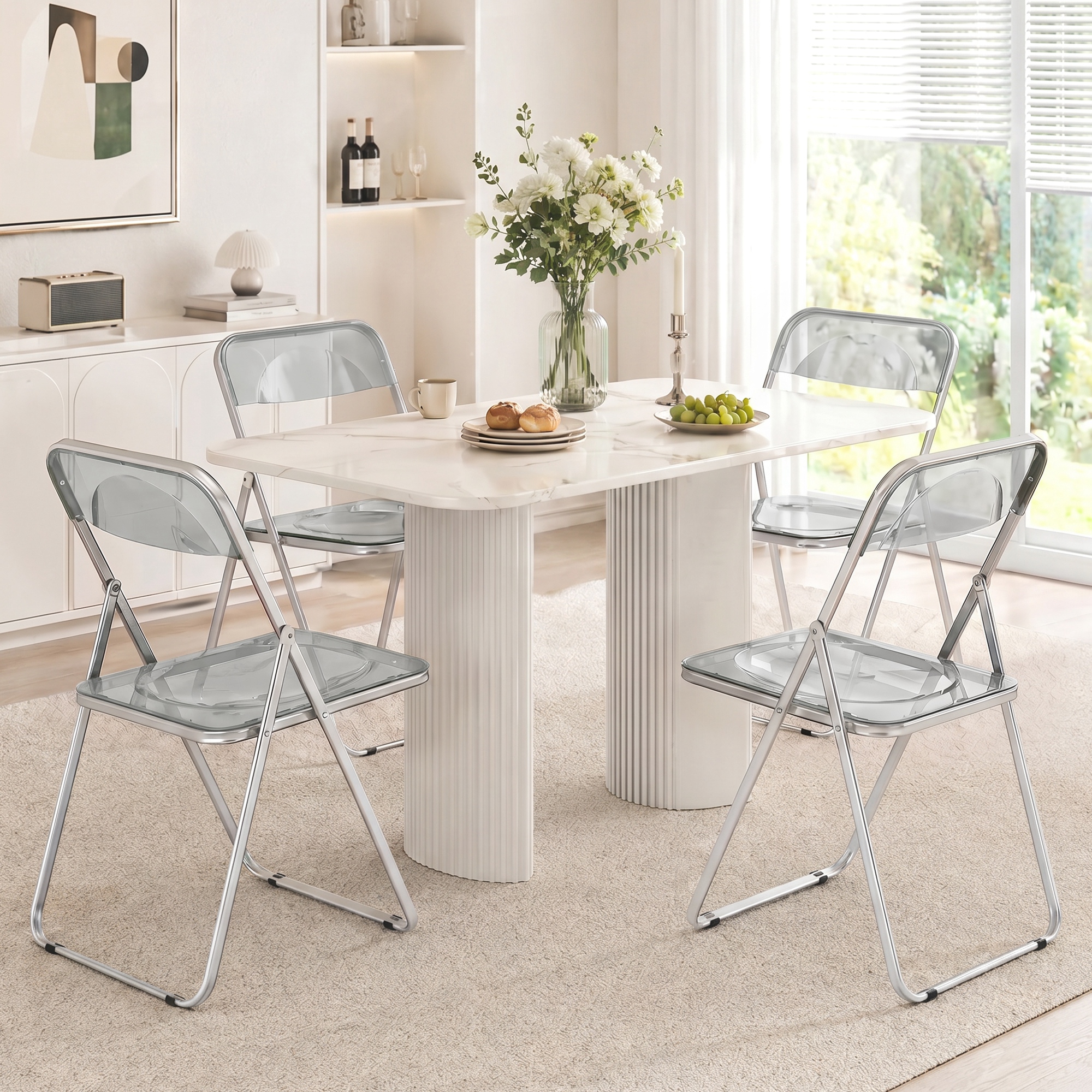 HOMCOM Set mit 4 klappbaren Acrylstühlen, platzsparende Innen-Klappstühle mit Stahlrahmen, tragbarer Klappstuhl für Zuhause Büro Küche Events, 47x48x75 cm, Grau – Bild 2 von 2