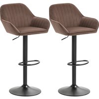 HOMCOM Set von 2 Drehbaren Barhockern, Höhenverstellbare Küchenhocker 87-107 cm, Hohe Barstühle, Samtbezug, Rückenlehne und Fußstütze, Braun Aosom