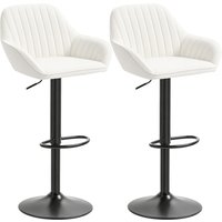 HOMCOM Set von 2 Drehbaren Barhockern, Höhenverstellbare Küchenhocker 87-107 cm, Hohe Küchensitze, Samtbezug, Rückenlehne und Fußstütze, Cremeweiß Aosom