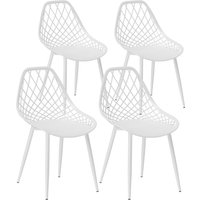 HOMCOM Set von 4 Esszimmerstühlen, Moderne Küchenstühle mit gewölbter und durchbrochener Rückenlehne und Metallbeinen, Plastikstuhl für Küche, Schlafzimmer und 