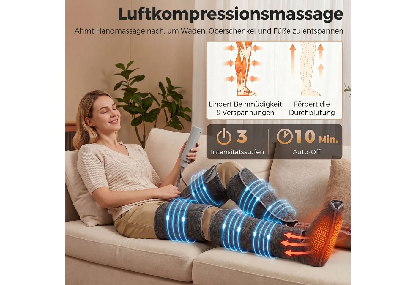 HOMCOM Shiatsu-Massagegerät Beinmassagegerät mit Kompression, Beinmassagegerät 1-tlg., Beinmassager, für Männer und Frauen – Bild 4 von 5