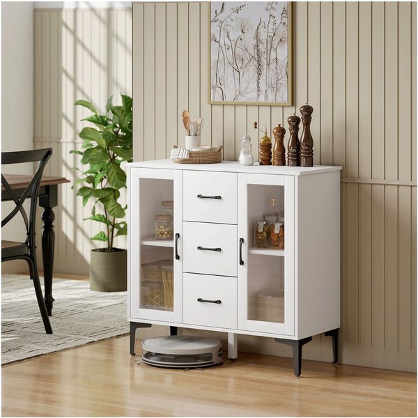 HOMCOM Sideboard Küchenschrank3SchubladenAufbewahrungsschrankverstellbareRegale (Modern Schubladenschrank, 1 St., Kommode), mit Soft-Close-Scharnieren, für Wohn