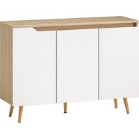 HOMCOM Sideboard, Aufbewahrungsmöbel mit 3 Türen, 2 verstellbaren Einlegeböden und 5 Hevea-Holzbeinen, rustikaler Stil, Buffet für Esszimmer und Küche, 107 x 35