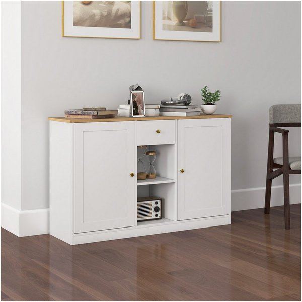 HOMCOM Sideboard Aufbewahrungsschrank mit Schublade, Küchenschrank für Küche (Kommode mit 2 Türen, 2 offenen Fächern, 1 St., für Wohnzimmer, Flur), 120 x 35 x 7
