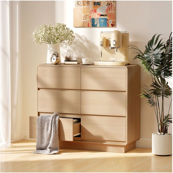 HOMCOM Sideboard Beistellschrank Küchenschrank 6 Schubladen abgerundete Kanten (Kommode, 1 St., 100 cm Aufbewahrungsschrank), für Wohnzimmer, Küche, Esszimmer, 
