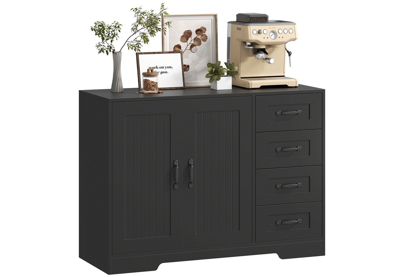 HOMCOM Sideboard Beistellschrank mit 4 Schubladen, 2 Türen, Küchenschrank (Aufbewahrungsschrank, 1 St., Küchenschrank), für Wohnzimmer, 105 x 40 x 76 cm, Schwar – Bild 2 von 5
