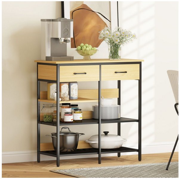 HOMCOM Sideboard Buffetschrank Aufbewahrungsschrank 2 Schubladen 3 offenen Regalen (Kommode, 1 St., Küchenschrank), für Küche, Wohnzimmer, Esszimmer, 90x40x91 c