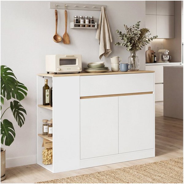 HOMCOM Sideboard Buffetschrank Scandi-Stil Mehrzweckschrank Kommode Wohnzimmer (Packung, 1 St., 1 Sideboard), Verstellbarer Einlegeboden, Kippschutz