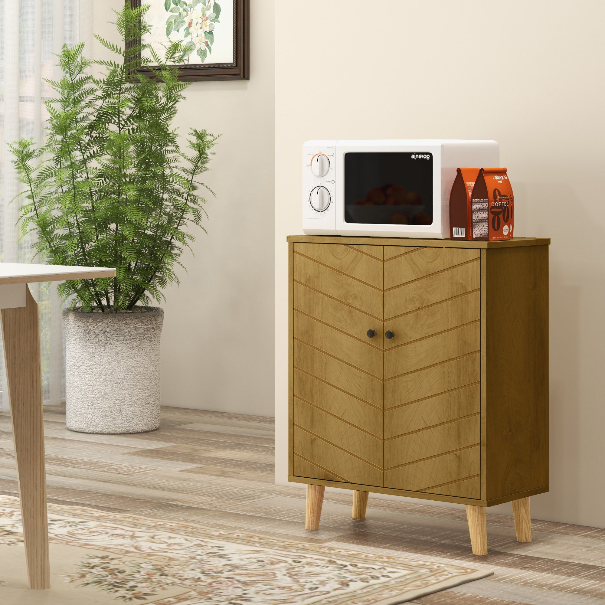 HOMCOM Sideboard für Wohnzimmer, vielseitiger Schrank im Vintage-Stil für Küche mit 2 Innenregalen, Spanplatte, 60x30x76cm, Farbe Holz Aosom – Bild 2 von 2