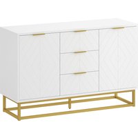 HOMCOM Sideboard Kommode Beistellschrank mit Schränke und Schubladen Goldsockel viel Stauraum Weiß MDF Stahl 120 x 40 x 76 cm Aosom