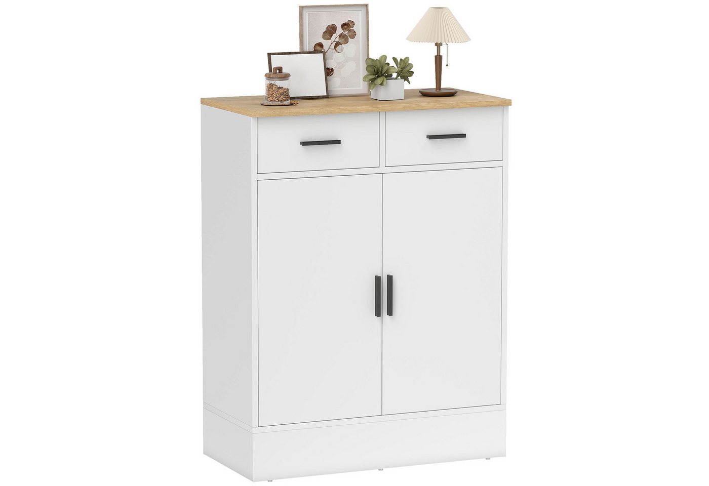 HOMCOM Sideboard Kommode mit 2 Schubladen und Regal, mit Stauraum, für Küche (Aufbewahrungsschrank, 1 St., Küchenschrank), mit verstellbarem Einlegeboden, Weiß+ – Bild 2 von 5