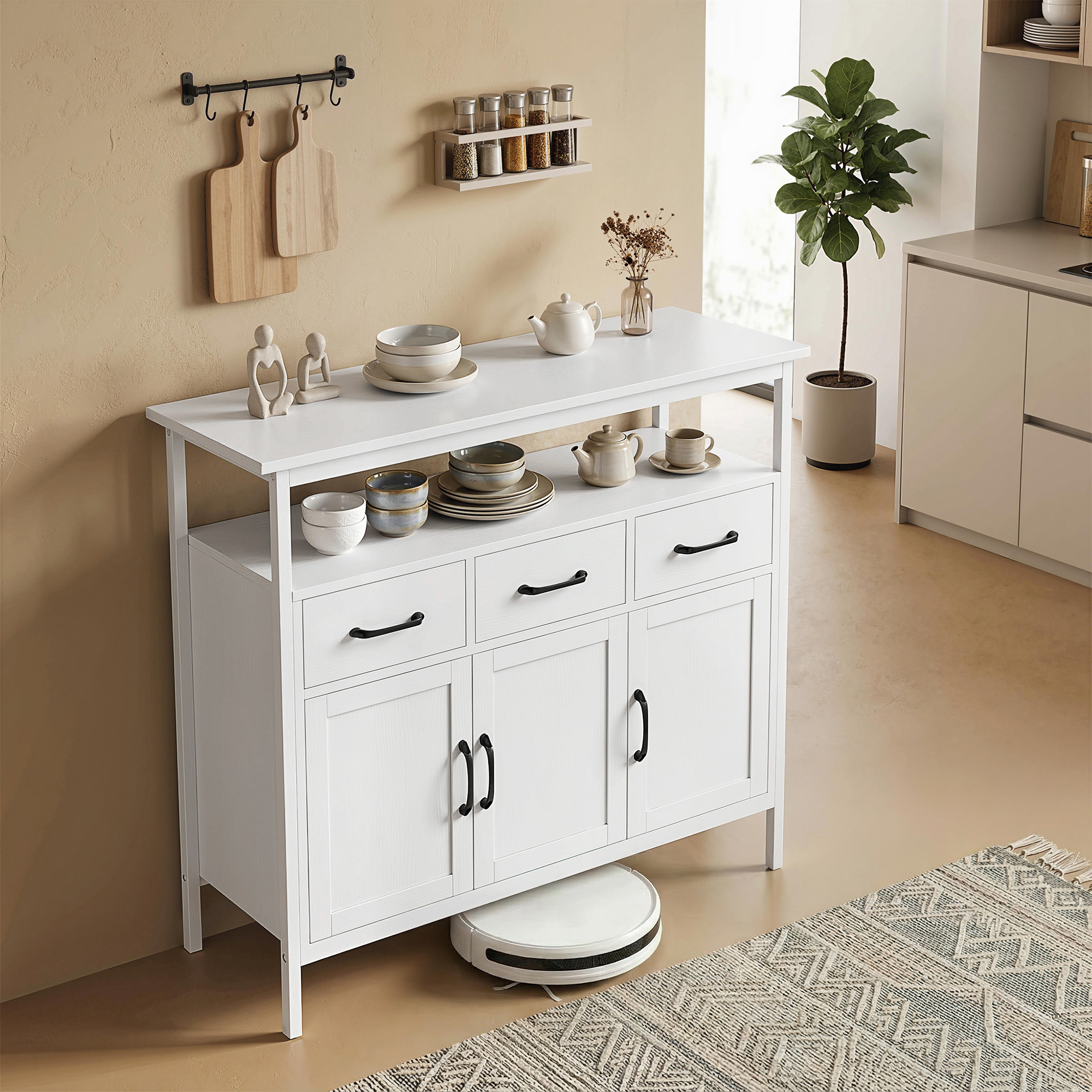 HOMCOM Sideboard Kommode mit 3 Schubladen 2 Türen Modern Küchenschrank mit verstellbaren Regalen und offenem Regal Aufbewahrungsschrank für Wohnzimmer Esszimmer – Bild 2 von 2