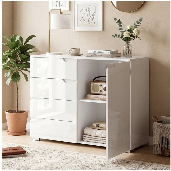 HOMCOM Sideboard Kommode mit 4 Schubladen, Aufbewahrungsschrank mit 1 Tür (Aufbewahrungsschrank, 1 St., TV Schrank), für Wohnzimmer, Schlafzimmer 100 x 40 x 80 