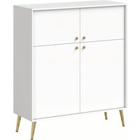 HOMCOM Sideboard Kommode mit 4 Türen, Aufbewahrungsschrank mit Metallfüßen für Wohnzimmer, Schlafzimmer 105,4 x 40,5 x 122,4 cm, Cremeweiß, Hergestellt in der E