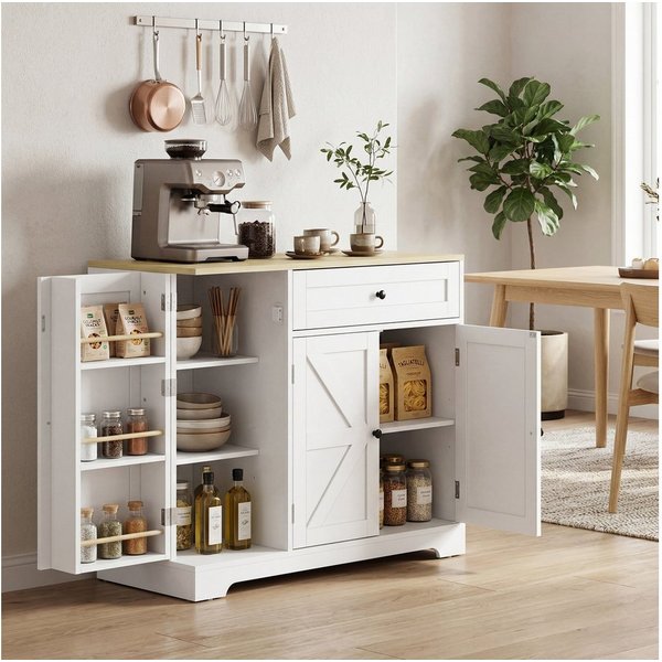 HOMCOM Sideboard Küchenschrank mit Schublade, 3 Türen, Gewürzhalter (Buffetschrank, 1 St., Aufbewahrungsschrank), 100 x 40 x 81 cm Weiß